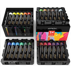 ARTEZA Acrylic Paint, Set of 24 Colors/Tubes (22 ml/0.74 oz.) with Storage Box, Rich Pigments,