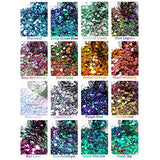 Laza 16 Colors Chameleon Chunky Glitter Mixed Opal Holographic Ultra Fine Glitter Powder Craft Glitters Hexagon Sequins for Resin Nail Art Epoxy Tumbler Slime Festival Arts
