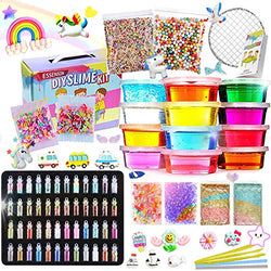 Slime Kit - Slime Supplies Slime Making Kit for Girls Boys, Kids Art Craft, Crystal Clear Slime, Glitter, Slime Charms, Fruit Slices, Fishbowl Beads Girls Toys Gifts for Kids Age 6+ Year Old