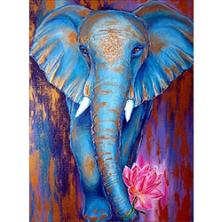 MXJSUA 5D Diamond Painting by Number Kit DIY Full Round Drill Rhinestone Picture Craft Art for Home Wall Decor Blue Elephant 12x16inch