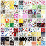 Newwiee 200 Pcs 8 x 8 Inch Cotton Fabric Bundle Precut Cotton Craft Fabric Multi Color Printed Floral Square Patchwork Fabric Sewing Quilting Fabric Supplies for Kids DIY Craft Scrapbooking