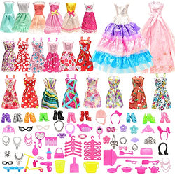 Miunana 125 pcs Doll Fashion Clothes Set for 11.5 inch Doll, Include 13 Random Skirt + 2 Wedding Party Banquet Dress + 110 Doll Accessories Shoes Bags Necklace Bicycle ect. (Not Include Doll)