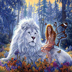 5D Diamond Painting Digital kit, Complete Round Diamond Art, Very Suitable for Relaxation and Home Wall Decoration (Lion and Elf, 12x16in)