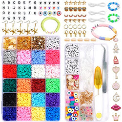 4520 Pcs Clay Beads for Bracelet Making Kit 2 Boxes - 130 Letter Beads for Jewelry Making- Heishi Beads with Charms Glow in The Dark Beads for Girls Family DIY Instruction Included
