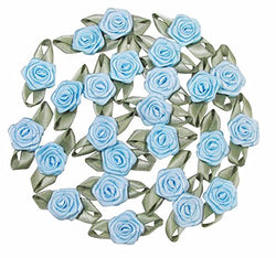 HipGirl 25pc Applique Embellishment 5/8" DIY Satin Ribbon Mini Roses for Crafts, Sewing and Wedding