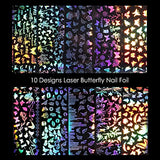 Holographic Butterfly Nail Foils, 3D Holographic Nail Stickers Butterfly Lip Leaf Nail Art Decals Holographic Starry Sky Design Tips Wraps Foil Transfer DIY Nail Decoration for Women Girls(10Sheets)