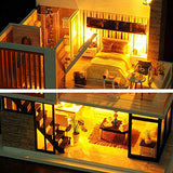 Dollhouse Miniature with Furniture, DIY Wooden Doll House Kit Plus LED and Music Movement, 1:24 Scale Creative Room Idea Best Gift for Children Friend Lover （Florence）