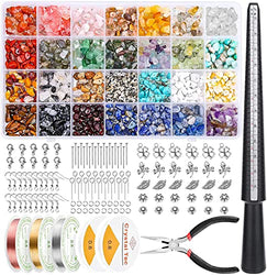 Ring Making Kit with 28 Colors Crystal Beads, iReaydo 1667Pcs Crystal Jewelry Making Kit with Gemstone Chip Beads, Jewelry Wire, Pliers&Jewelry Making Supplies for DIY Craft Necklace Bracelet Earring