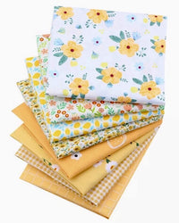 8 pcs Fat Quarters Fabric Bundles, 100% Cotton Pre-Cut Squares Sheets for Patchwork, Sewing, Quilting, Crafting 19.6’’x15.7’’ (50cmx40cm), Yellow Floral
