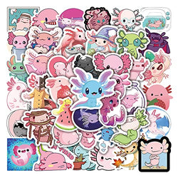 50Pcs Cute Axolotl Stickers Decal, Waterproof Vinyl Stickers Pack for Water Bottle, Luggage, Laptop, Scrapbook, Skateboard, Bumper, Phone, Cartoon Reptile Animal Stickers for Kids Adults