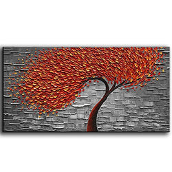 YaSheng Art -hand painted Contemporary Art Oil Painting On Canvas Texture Palette Knife Red Tree Paintings Modern Home Decor Wall Art for living room office Framed Stretched Ready to Hang