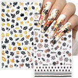 Gold Nail Art Stickers,6 Sheets Fall Leaf 3D Stickers for Nails Decals Thanksgiving Nail Art Supplies Bronzing Autumn Black Gold Maple Leaves Nail Designs Sticker for Women Manicure Tip Decoration