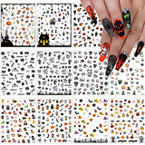 Kalolary Halloween Nail Art Stickers Decals, 1500+ Patterns Pumpkin Bat Ghost Witch Skull Self-Adhesive DIY Nail Sticker Decals for Halloween Party(12 Sheets)