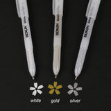 White, Gold and Silver Gel Pen Set for Artist - 3 Colors (9 Pack) Gel Ink Pens for Black Paper Drawing, Sketching, Manga, Illustration