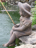 Fishing Girl Cast Stone Statue - Pond and Garden Decor Accent Sculpture - Great Garden Gift Idea!