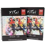 YiTai 9x12” Expert Watercolor Pad, Pack of 2, 60 Sheets (140lb/300gsm), Spiral Bound Artist Drawing Books, Drawing Sketchbook, Durable Acid Free Drawing Paper,Perfect for Wet, Dry & Mixed Media