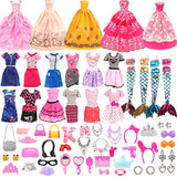Miunana Lot 62 Items Doll Clothes and Accessories for 12 inch Girl Dolls Includes 4 Doll Dress 4 Large Skits 4 Mermaid Dress 10 Doll Shoes 40 Doll Accessories (Random Style)