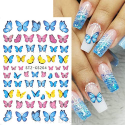 Diduikalor 4 Sheets Colors Butterfly Nail Art Stickers 3D Butterfly Self-Adhesive Sticker Design Blue Yellow Pink Butterflies Nail Transfer Decals for Women Manicure Decorations