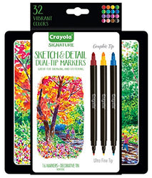 Crayola Signature Sketch & Detail Dual-Tip Markers, Professional Coloring Kit, Crayoligraphy