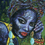 ANGUSCPYS Blue African American Woman Wall Art Framed Picture Canvas Painting for Bedroom Living Room Bathroom Decor Girls Print Artwork Vintage Home Decoration