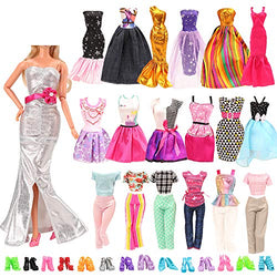 BARWA Lot 20 Items 10 Set Fashion Handmade Clothes Outfit 10 Pairs Shoes for 11.5 Inch Girl Doll