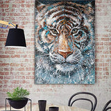 White Tiger Oil Painting Canvas Wall Art Hand Painted Cool Tiger In Snow Picture Decoration For Living Room And Bedroom Framed And Easy To Hang 20x28 Inch