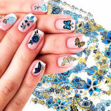 30Pcs Butterfly Nail Art Stickers 3D Self-Adhesive Flower Nail Stickers Laser Blue Butterfly Flowers Design Nail Art Supplies for Women Girls Acrylic DIY Spring Summer Nail Decorations Accessories