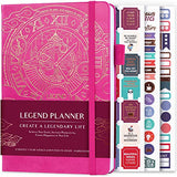 Legend Planner – Deluxe Weekly & Monthly Life Planner to Hit Your Goals & Live Happier. Organizer Notebook & Productivity Journal. A5 Hardcover, Undated – Start Any Time + Stickers – Hot Pink Gold