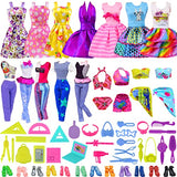 Unicorn Element 53 Pcs Doll Clothes and Accessories, 2 Casual Clothes 5 Fashion Skirts 5 Mini Dresses 4 Bikini Swimsuits 10 Shoes 18 Travel Set 10 Doll School Supplies Fit for 11.5 Inch Dolls