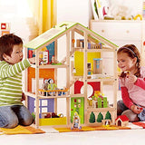 Hape Wooden 6 Room All Season Play Toy Dollhouse with Accessories, Ages 3 and Up