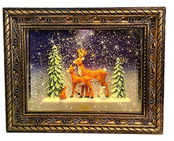 San Francisco Music Box Musical Lighted Reindeer in The Woods Frame