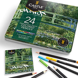Castle Arts Themed 24 Colored Pencil Set in Tin Box, perfect ‘Monet’ inspired colors. Featuring, smooth colored cores, superior blending & layering performance achieving great results