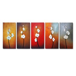 Wieco Art Colorful Flowers Oil Painting on Canvas Wall Art Ready to Hang for Living Room Bedroom Home Decoration Modern 5 Piece 100% Hand Painted Gallery Wrapped Contemporary Abstract Floral Artwork