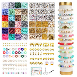 Zenidoo Clay Beads Bracelet Making Kit for Girls, 7200pcs Charm Letter Beads for Jewelry Making Kit Flat Round Polymer Spacer Heishi Beads with Elastic Strings, Preppy Crafts Gift for Girls 6-12