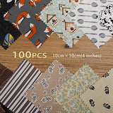 ChuanShui 100pcs 100% Cotton Tightly Woven Quilting Fabric Bundles Random Pattern Fabric Square 4 x 4 inche（10 x 10cm) Good Design for Sewing and Patchwork (Random Color delivery)
