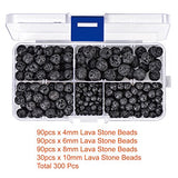 300pcs Black Lava Stone Round Loose Beads with Free Crystal String for Jewelry Making by Paxcoo