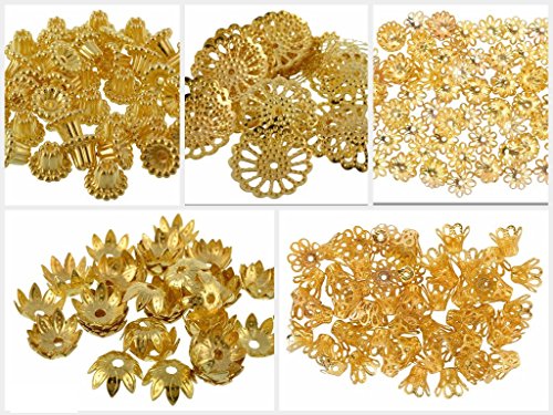 GOELX Fancy Most Popular Gold Bead Cap Designs For Jewellery Making, Pack Of 250 Caps