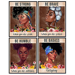 African American Women Wall Art - Be Strong Be Brave Be Badass Poster - Positive Inspirational Quotes - Black Art - Motivational Wall Decor - Encouragement Gifts - African American Woman - Black Women
