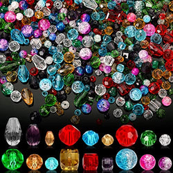 1300 Pcs Crystal Beads for Jewelry Making Glass Beads Faceted Bicone Cube Beads Loose Beads Assorted Beads for Bracelet Necklace Pendant Making Supply Assorted Color 6 Style 3 Size