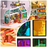 DIY Dollhouse Miniature Kit Wooden Creative Room with Furniture Multicolour Window Mini Doll House Building Kit Led Light Dust Cover Music Box 1:24 Scale House Kit for Adults Girls Birthday Gift Toy