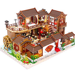 Fsolis DIY Dollhouse Miniature Kit with Furniture, 3D Wooden Miniature House with Dust Cover and Music Movement, Miniature Dolls House kit (L905)
