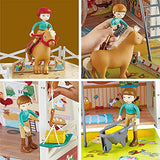 Hape HAP-E3409 Pony Ranch Barn Stable Club Playset Doll House with 2 Levels and Easy Carry Handle for Kids Ages 3 Years and Up