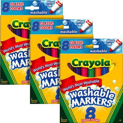 Crayola Washable Markers, Broad Tip, Classic Colors, 8 Count (Pack of 3)
