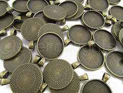 20 CleverDelights Round Pendant Trays - Antique Bronze Color - 25mm 1" Diameter - Pendant Blanks