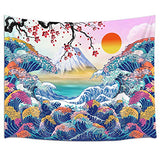 MERCHR Ocean Wave Tapestry, Japan Decor Colorful Wave Mount Fuji Cherry Blossom Wall Hanging, Aesthetic Asian Anime Landscape Wall Art Small Tapestry for Bedroom Living Room Home Decor 60X40 Inches