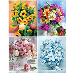 4 Pack 5D Full Drill Diamond Painting Art Dotz Kits for Adults Kids Flower Vase Large Diamond Paint by Numbers for Home Wall Decor,11.8X15.8inch