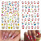 Cartoon Nail Art Stickers Decals Cute Nail Decals Kawaii Designer Nail Stickers Design 3D Self Adhesive Nail Design Stickers Cute Nail Stickers for Little Girls Women Cartoon Nail Decoration