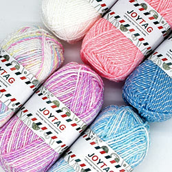 6 Pack Crochet Knitting Acrylic Yarn Sparkle Metallic Glitter Soft Baby Yarn for Crocheting and Knitting White Pink Blue Variegated Sparkle Worsted Baby Party Yarn Solids Ombres(300G)