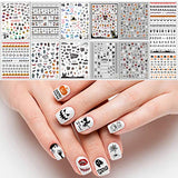 Adoreu 1000+ Patterns Halloween Nail Art Decals Pumpkin Witches 3D Nail Art Self-Adhesive Stickers Spider Web Bat or Women Girls Kids DIY Nail Design Manicure Happy Halloween (13 Sheets)