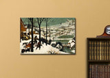 Hunters in The Snow (Winter) by Pieter Bruegel The Elder Famous Fine Art Reproduction World Famous Painting Replica on ped Print Wood Framed - Canvas Art Wall Decor - 16" x 24"